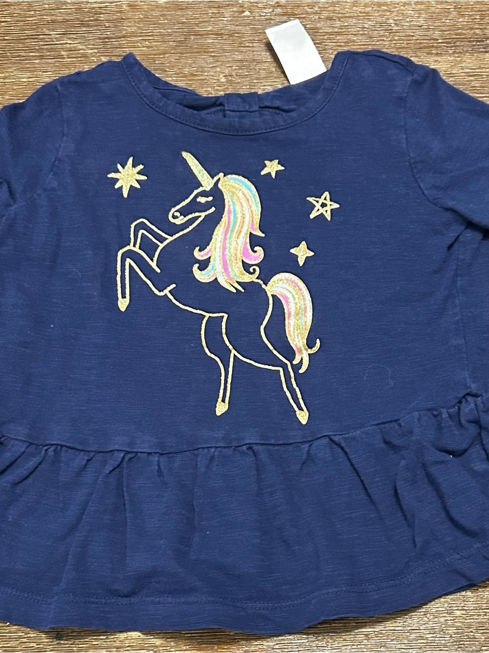 OshKosh B'gosh Navy Long Sleeve Unicorn Top with Pastel Mane